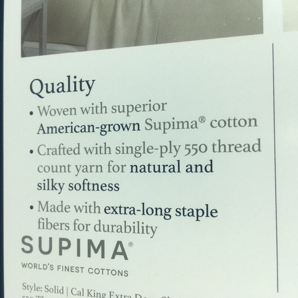 4-pc MOCHA COFFEE Charter Club Solid 550 TC Cotton Extra-Deep CAL KING Sheet Set - Picture 8 of 11